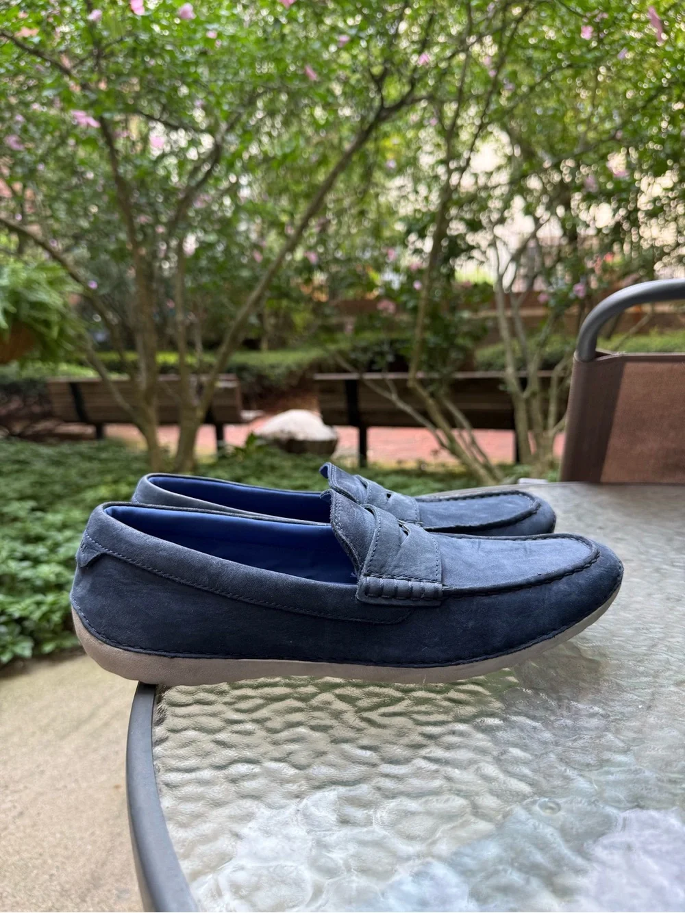Cole Haan Navy Suede Penny Loafers